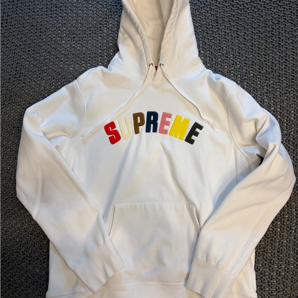 Supreme White Hoodie with Colorful Lettering